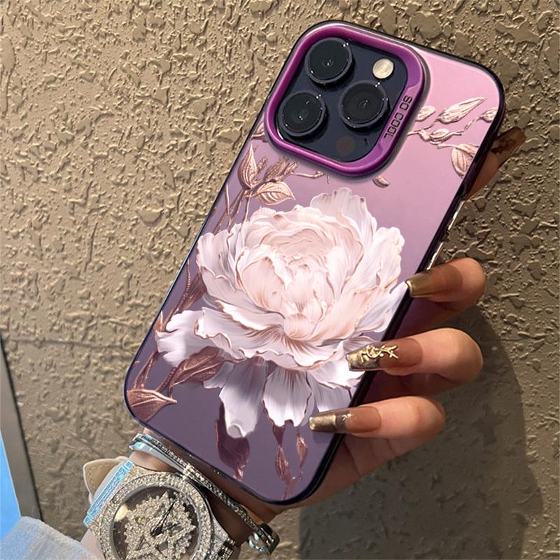 Чехол для телефона Gold Lotus Flower Electroplate Silver IMD для iPhone 16 Pro Max 11 12 13 14 15 Pro 16E 7 8 Plus X XS, противоударный чехол