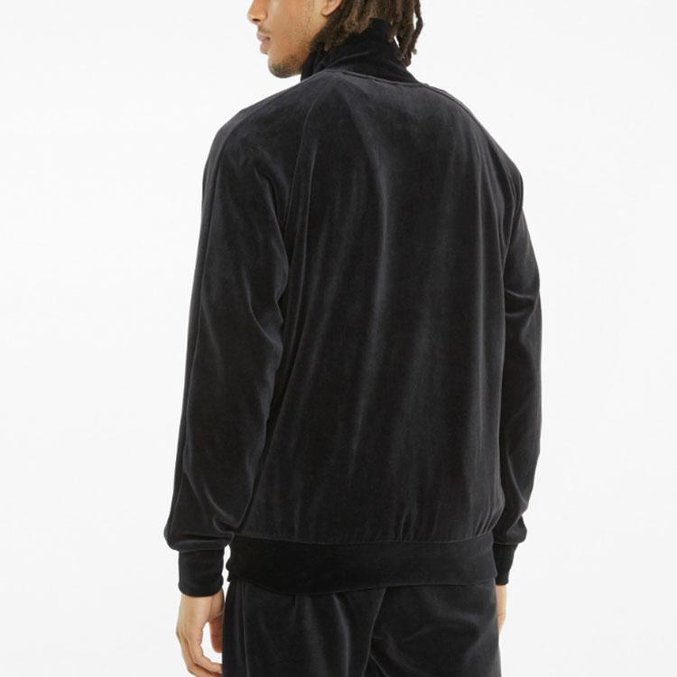 Puma Iconic T7 Embroidered Logo Retro Sports Велюровая спортивная куртка Мужская Верхняя одежда Черный 532936-01