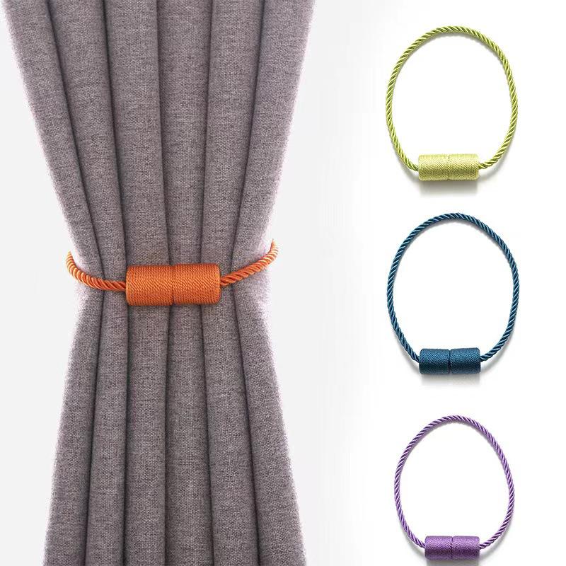 Modern Simple Magnetic Curtain Tieback with Cylindrical Three-Strand Rope Design, No-Punch Installation