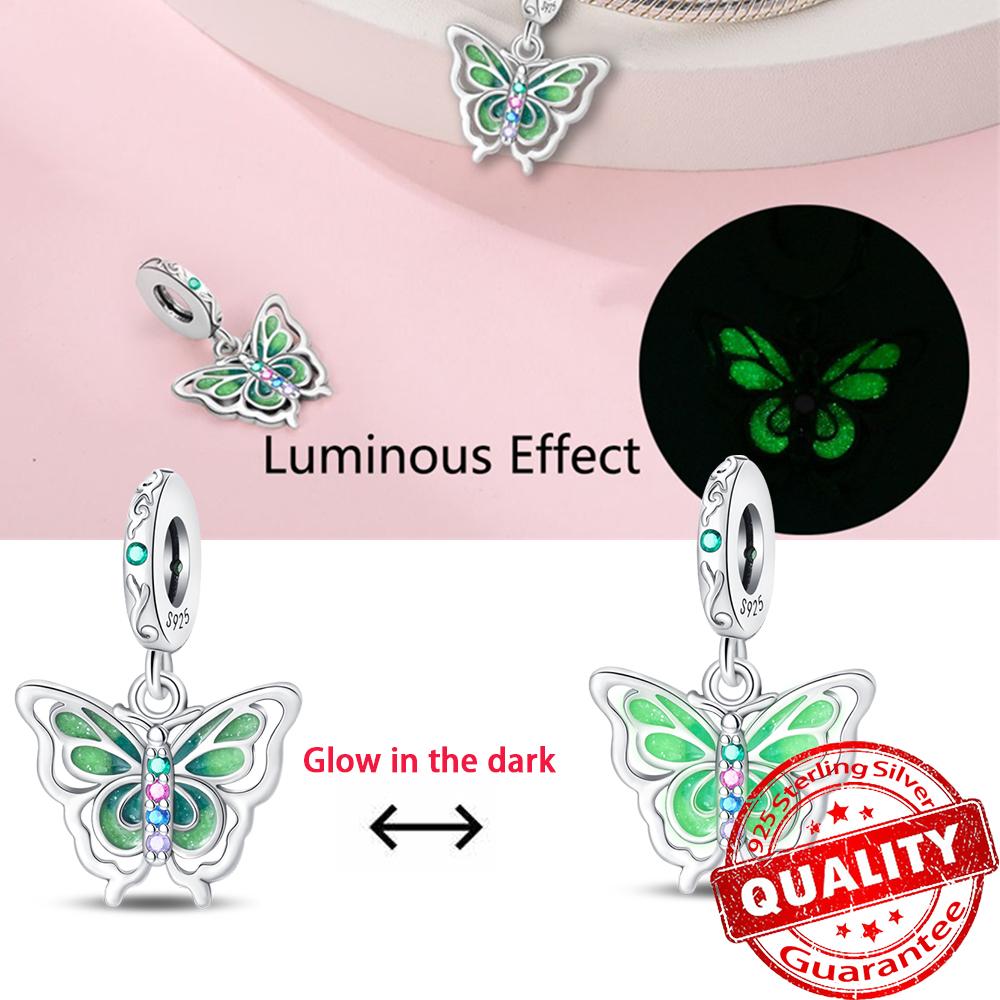 Подлинный светящийся в темноте шарм-подвеска «Светлячок» подходит для оригинального браслета «Сделай сам», медные шармы «Цветок» и «Фонарь» для изготовления ювелирных изделий