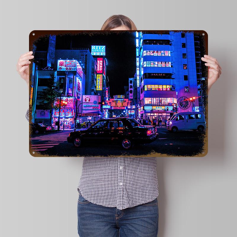 Neon Osaka Drift Metal Poster Customized Wall Art Retro Vintage Metal Signs for Man Cave Living Room Decorations Custom Plate
