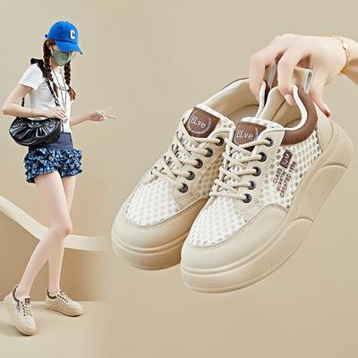 Летние сетчатые белые туфли, новый стиль для студенток, дышащая обувь, увеличивающая рост, повседневная обувь