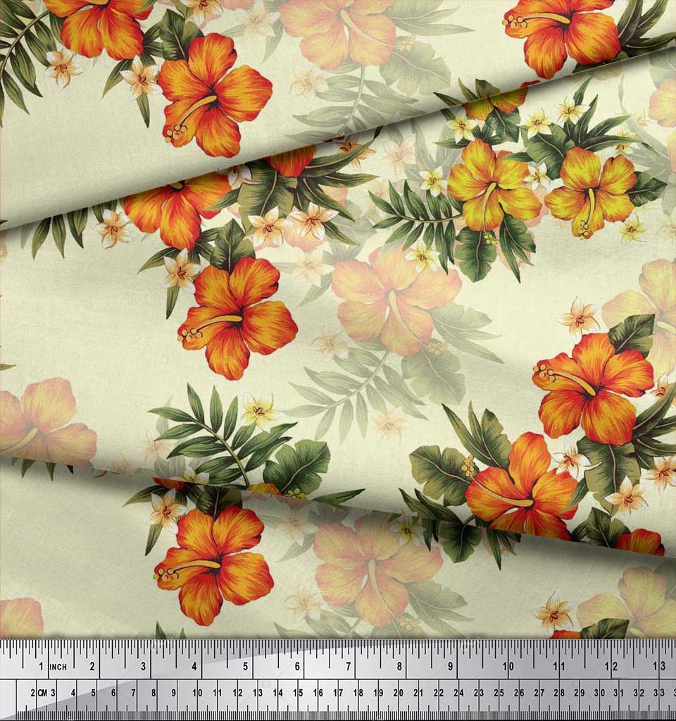 Soimoi Японская креп-сатиновая ткань с цветочным принтом и листьями, тропическая ткань, принты по метрам, 42 дюйма