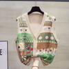 V-neck Knitted Cardigan Vest Vest Women's Autumn Loose Outer Wear Vest Graffiti Wool Waistcoat
