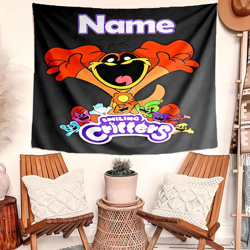 Personalized Smiling Critters Background Tapestry,Custom Name Birthday Party,Multifunctional Wall Decoration for Home Decor,Various Occasions