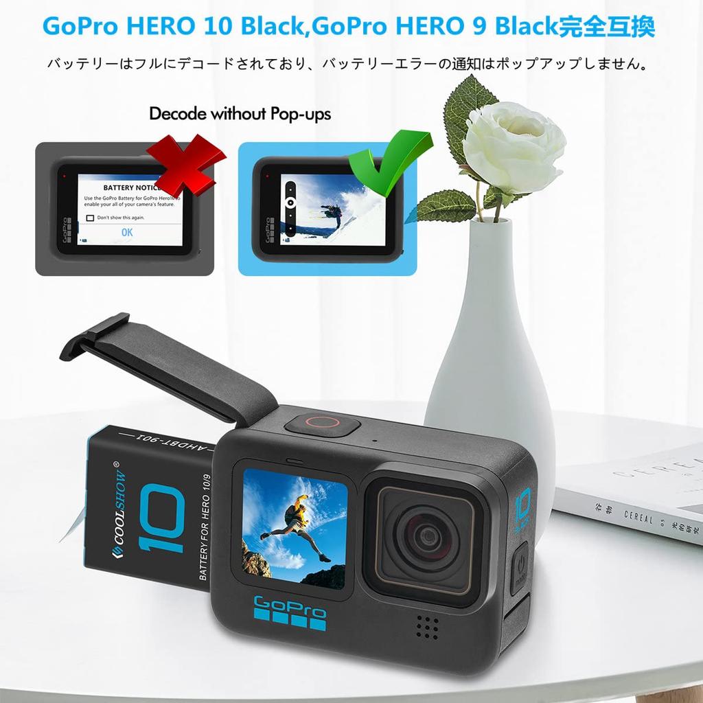 Набор для замены аккумулятора COOLSHOW GoPro Hero 12/Hero11/Hero10/9 (3 х 1800 мАч) с коробкой для хранения, Тройное зарядное устройство для Hero 12/11/10/9 (с USB-портом типа C), Компа