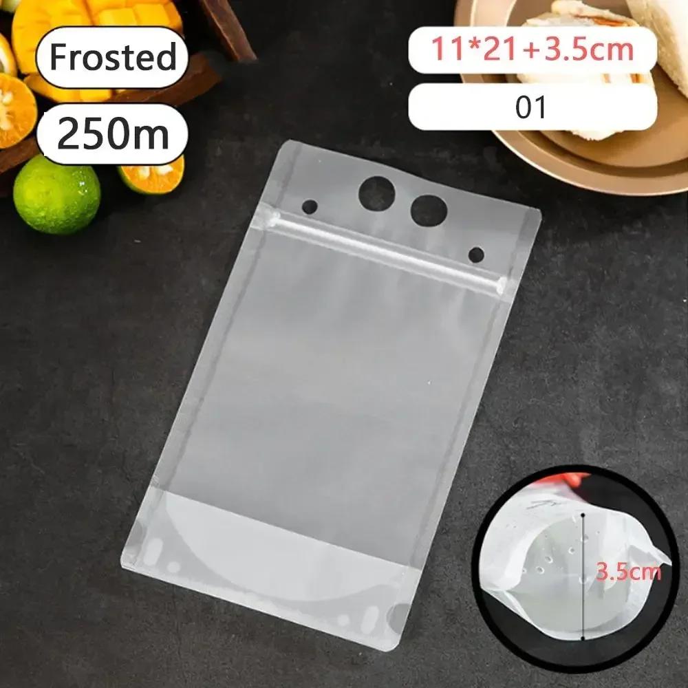 50Pcs Clear Plastic Drinking Packaging Bag Food Fresh Keeping Transparent Beverage Juice Milk Coffee Pouch Zip Bag with Straw
