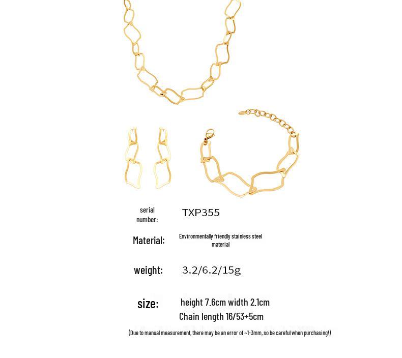 Oumika Позолоченный 18К Необычный Ювелирный Набор: Серьги, браслет и ожерелье из нержавеющей стали