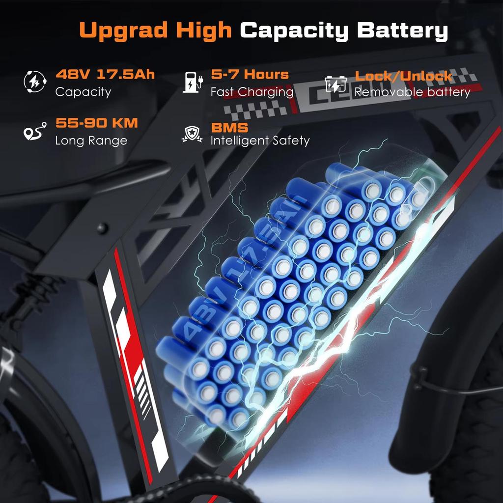 HiQiS new Ebike C200 48V 17.5AH battery maximum range 90KM 1000W motor 25km/h speed 20 inch off-road wide tire all terrain electric bicycle