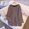 Plaid Women's Spring and Autumn Striped Long-sleeved Round-neck Hoodie, Sweater, Knitted Sweater Base Layer