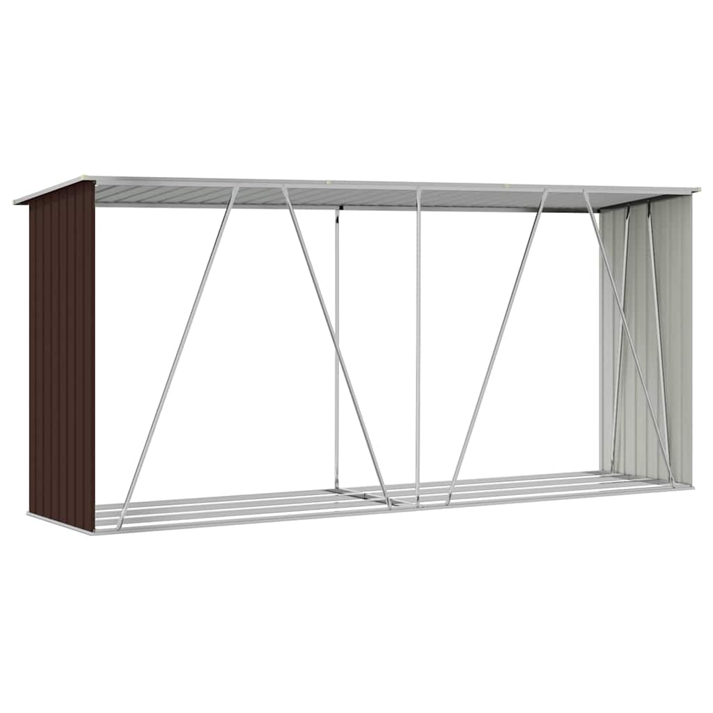 Firewood Storage Shed Galvanized Steel 330 x 84 x 152 cm Brown