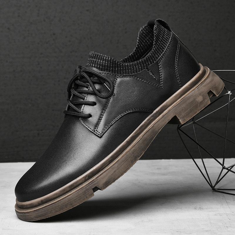 Trendy Men 'S Leather Shoes British Style Leather Casual Shoes New Autumn And Winter Laces Top Layer Cowhide Men 'S Shoes