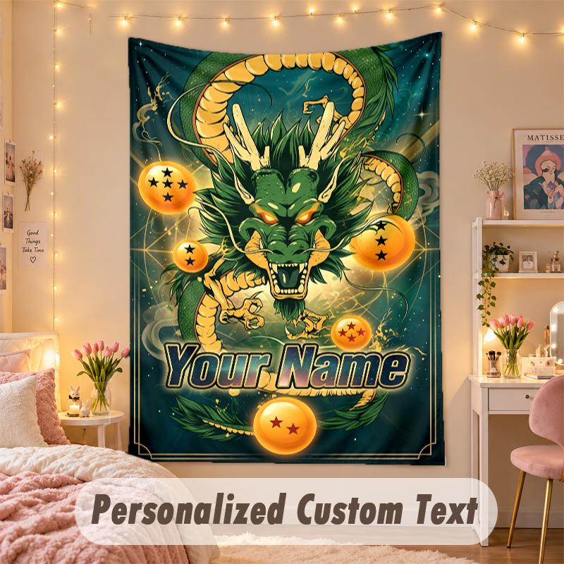 Custom Personalized Tapestry,Dragon Ball Print Custom Name Text Wall Art Hanging for Bedroom