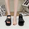 Fashion 9CM Punk Gothic Platform Canvas Shoes Open Toe Buckle Strappy Summer Sexy Rivets Thick Heels Footwear Gladiator Sandals Women