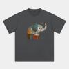 ZAZOMDE Vintage Patchwork Elephant Graphic Tshirt Hand Drawn Color Block Animal Print O Neck Oversized Loose Unisex Summer Tees