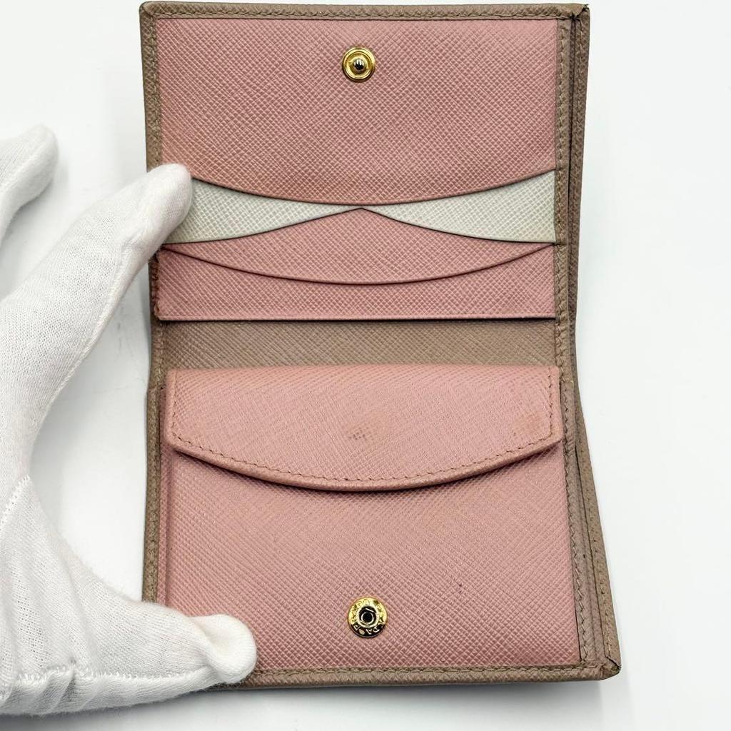 Used PRADA Prada Bifold Wallet Saffiano Pink Beige With Box