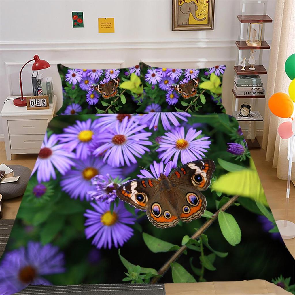 3D комплект постельного белья с цветами и бабочками, крыло насекомого, пододеяльник, наволочка, 2 или 3 шт., AU240 * 270, очень большой размер, украшение для дома