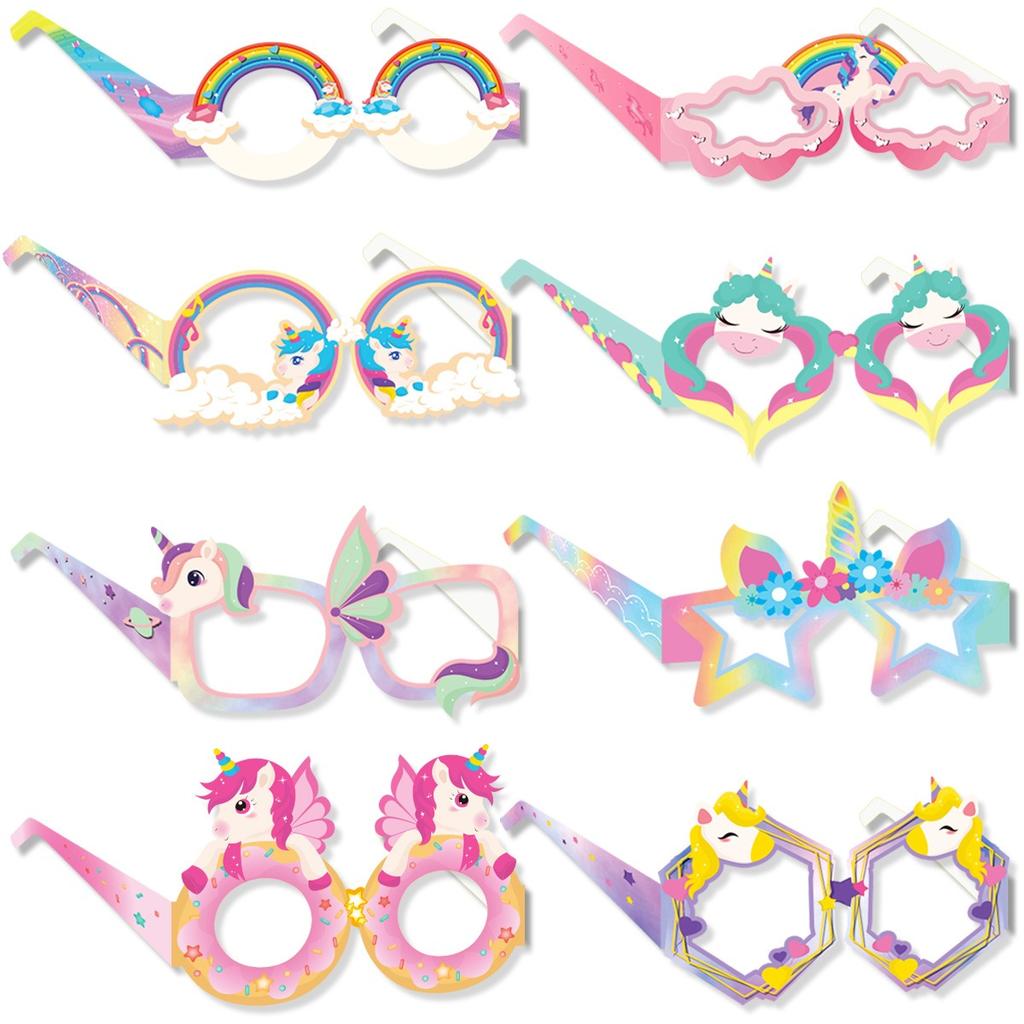 Unicorn Party Decoration Paper Glasses Rainbow Unicorn Theme Photo Props Happy Girls Unicornio 1st 2nd 3rd Birthday Party Decor