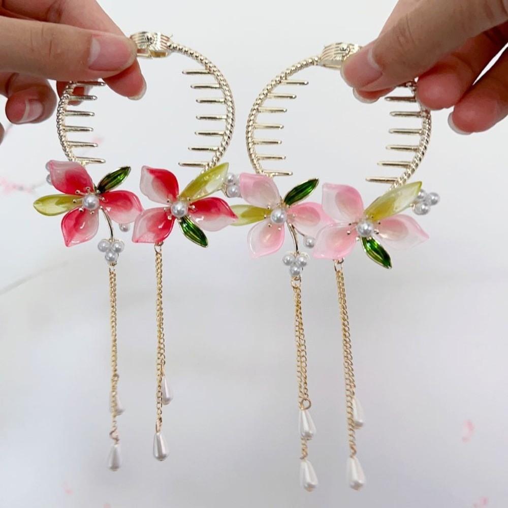 Imitation Pearl Peach Blossom Bun Hairpin Ancient-style Hair Accessories Ponytail