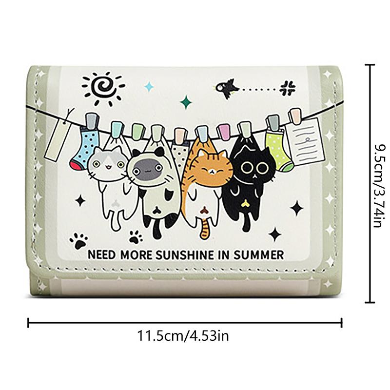 Cute Cat Short Folding Wallet Leather Cartoon Casual Clutch Money Purse Bag Credit Card Holder Photo Bits Banknote Slots