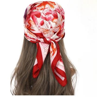 68cm Watercolor Four-leaf Flower Pattern Scarf Women's Spring and Summer New Imitation Silk Scarf Fashion Shawl Headscarf Scarfs