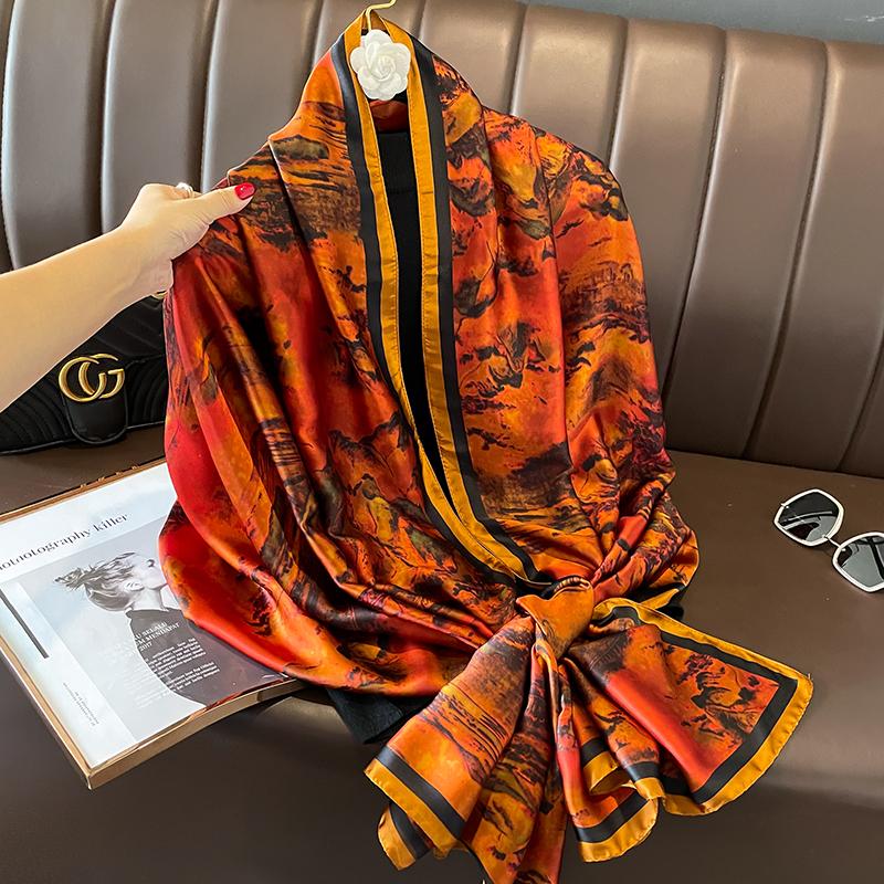 Design Satin Silk Shawl Hijab Scarf Women Fashion Summer Sunscreen Beach Stole Wraps Bufanda Female Headkerchief Echarpe New