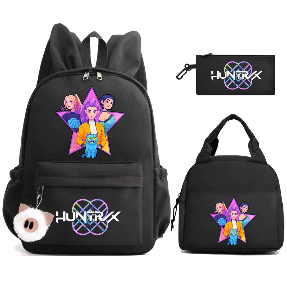 Cartoon K-Pop Demon Hunters Printed Backpack Lunch Bag Pencil Case for Children Student Schoolbag Girl Kid Gift Women Travel Bag