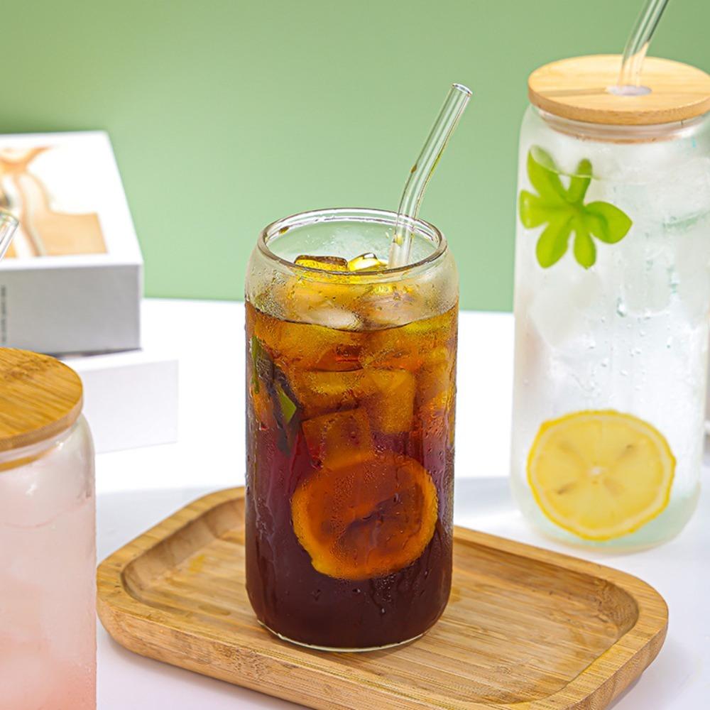 Spill-Proof Glass Drink Cup With Straw and Lid Glass Straw Cup Household Bubble Tea Cup Office
