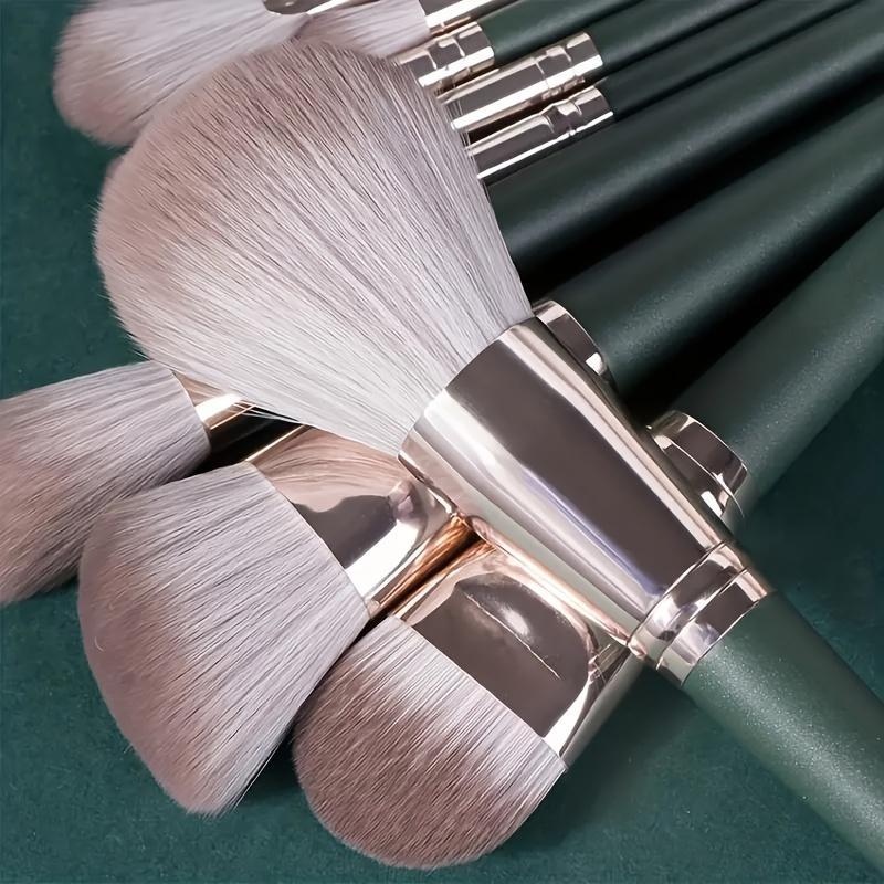 14Pcs Pro Makeup Brush Set - Soft Nylon Bristle Resin Rod Palm Brush Design for Flawless Foundation Eye Shadow Brow Application