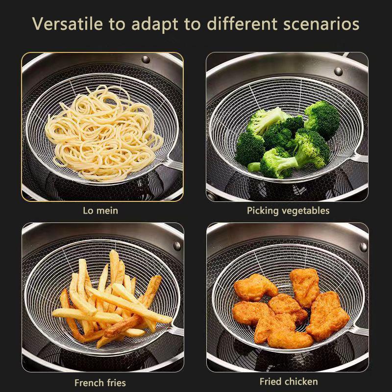 Skimmer Slotted Spoon Stainless Steel Heat-Resistant Handle Fryer Basket Skimming Ladle Cooking Skimmers Round Frying Colander