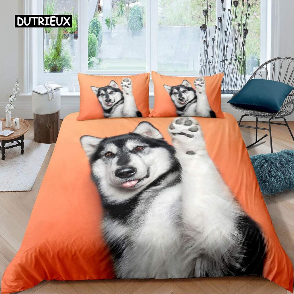 Пододеяльник с изображением хаски, щенка, питомца, цветка, джунглей, природного пейзажа, милого животного, комплект постельного белья из полиэстера, двуспальный королевский пододеяльник