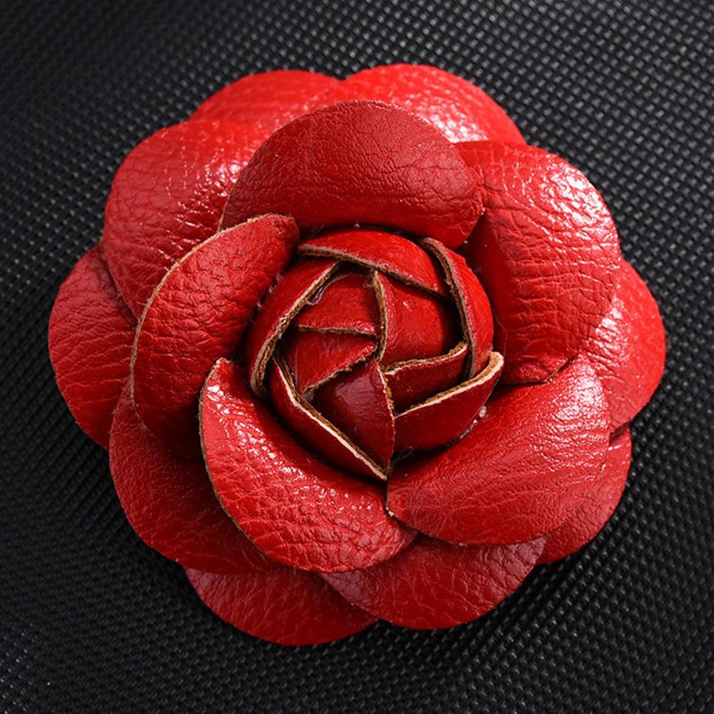 Pin Jewelry Women Accessories Gifts Brooch PU Leather Camellia Flower DIY Craft Supplies Corsage