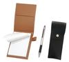 Обложка для мини-блокнота из переработанной коровьей кожи цвета мокко с круглыми кнопками, черный механический карандаш с металлической ручкой, серебристый и LS022PM-BRSB-WZS2062SP