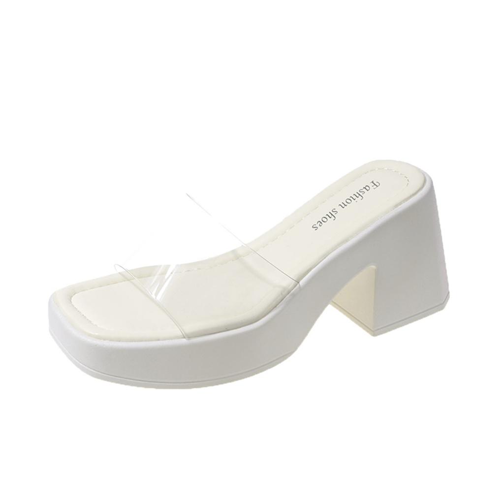 Шлепанцы на высоком каблуке для летней уличной носки для женщин 2025 новые прозрачные сандалии на одном ремешке водонепроницаемые на платформе на толстом каблуке крутые шлепанцы