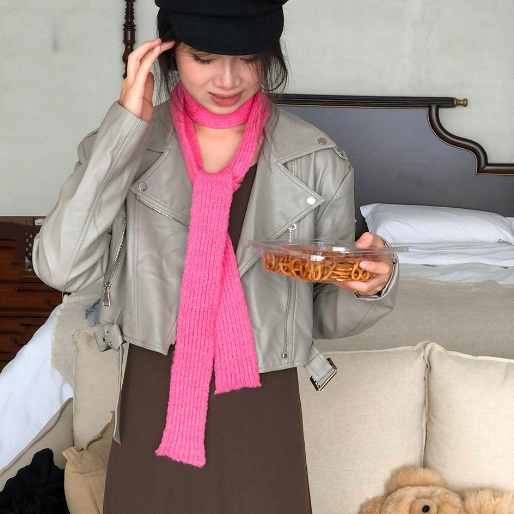 Y2K Knitted Scarf Solid Color Long Narrow Scarves Casual Wool Shawl Outdoor