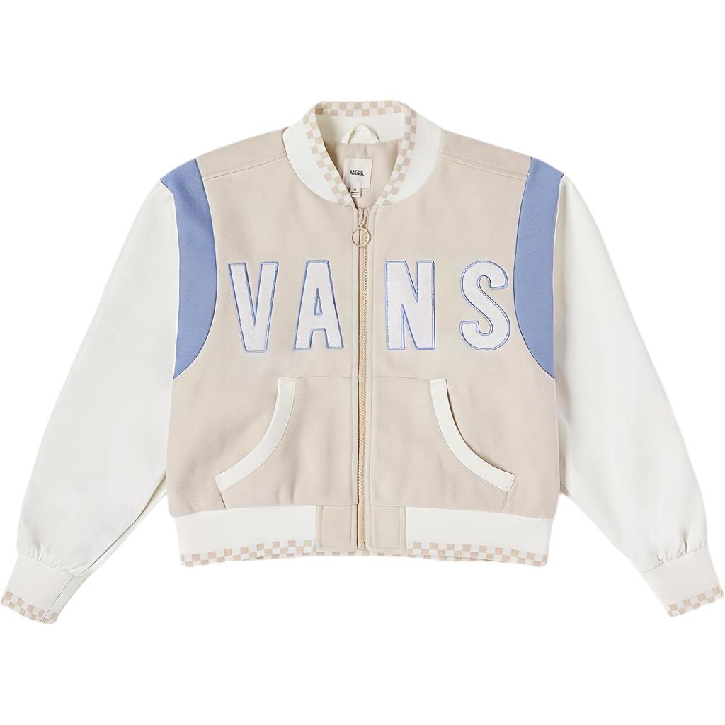 Vans Color Block Letter Zip Long Sleeve Baseball Jacket Women Jackets Oatmeal VN000GUT2N1
