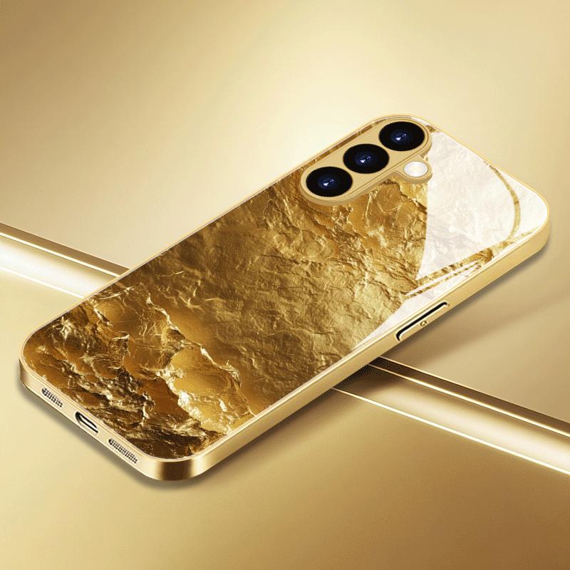 Позолоченный чехол для телефона из закаленного стекла, совместим с Galaxy S26, S25, S24, S23 и S22 Ultra Plus. Золотой текстурный узор.