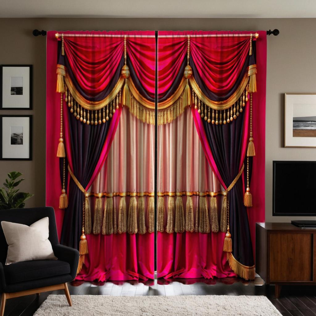 2pcs HD Digital Curtain Printing Simulation Valance Pink Romantic Pink Yellow Splicing Luxury Style Home Decoration Style Dec