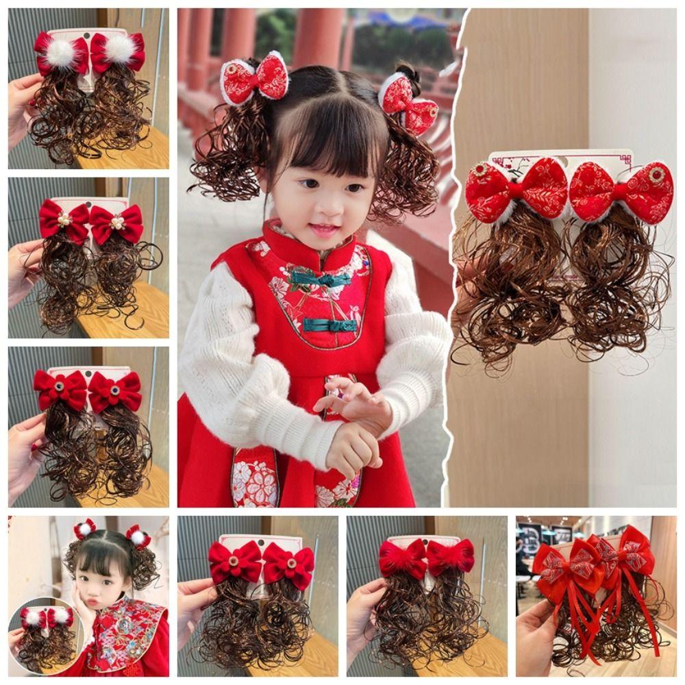 2 шт. Костюм Тан для детей, парик с бантом, детский головной убор, красная заколка-бант, праздничный новогодний