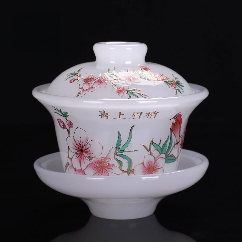 Легкая роскошь глазурованная чаша-крышка три таланта белый нефрит домашний набор для кунг-фу чая офисная встреча подарок для гостя нефритовый фарфор