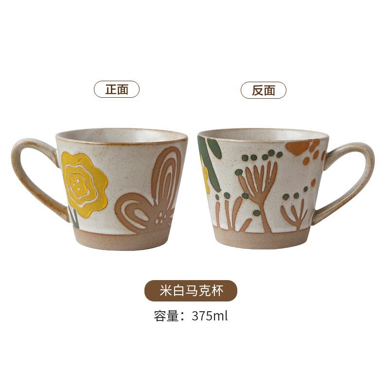 Кружка в стиле ретро, расписанная вручную, грубая керамика в деревенском стиле, цветочная керамика, персонализированная подглазурная цветная чашка для воды в Instagram