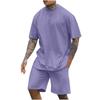 New Men's Round Neck Drop Shoulder Short-sleeved T-shirt Top Shorts Two-piece Fashion Sports and Leisure Suit
