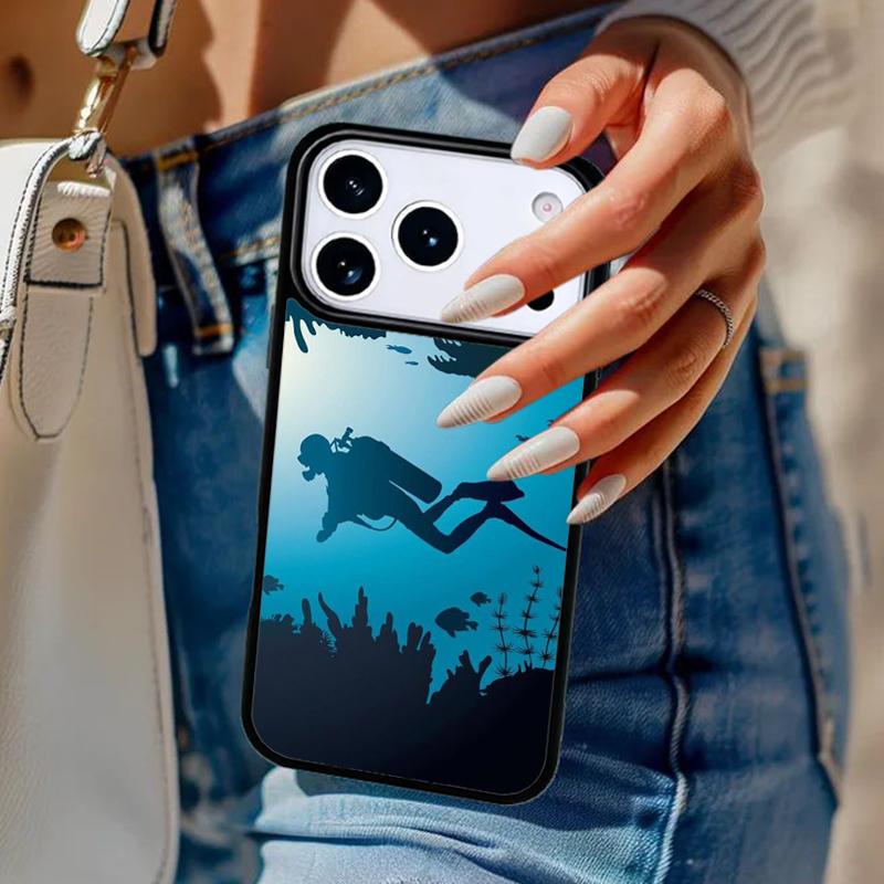 Scuba Diver Underwater Diving Phone Case For iPhone 17 Air 14 15 13 12 Max Cover For Apple 16e 11 Pro Max Plus Coque