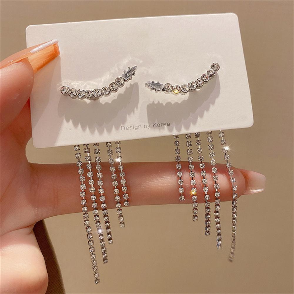 2 шт., изящные блестящие длинные серьги-подвески со стразами и кристаллами для женщин и девочек, корейские серьги-подвески в стиле K-pop, украшения для банкета и вечеринки