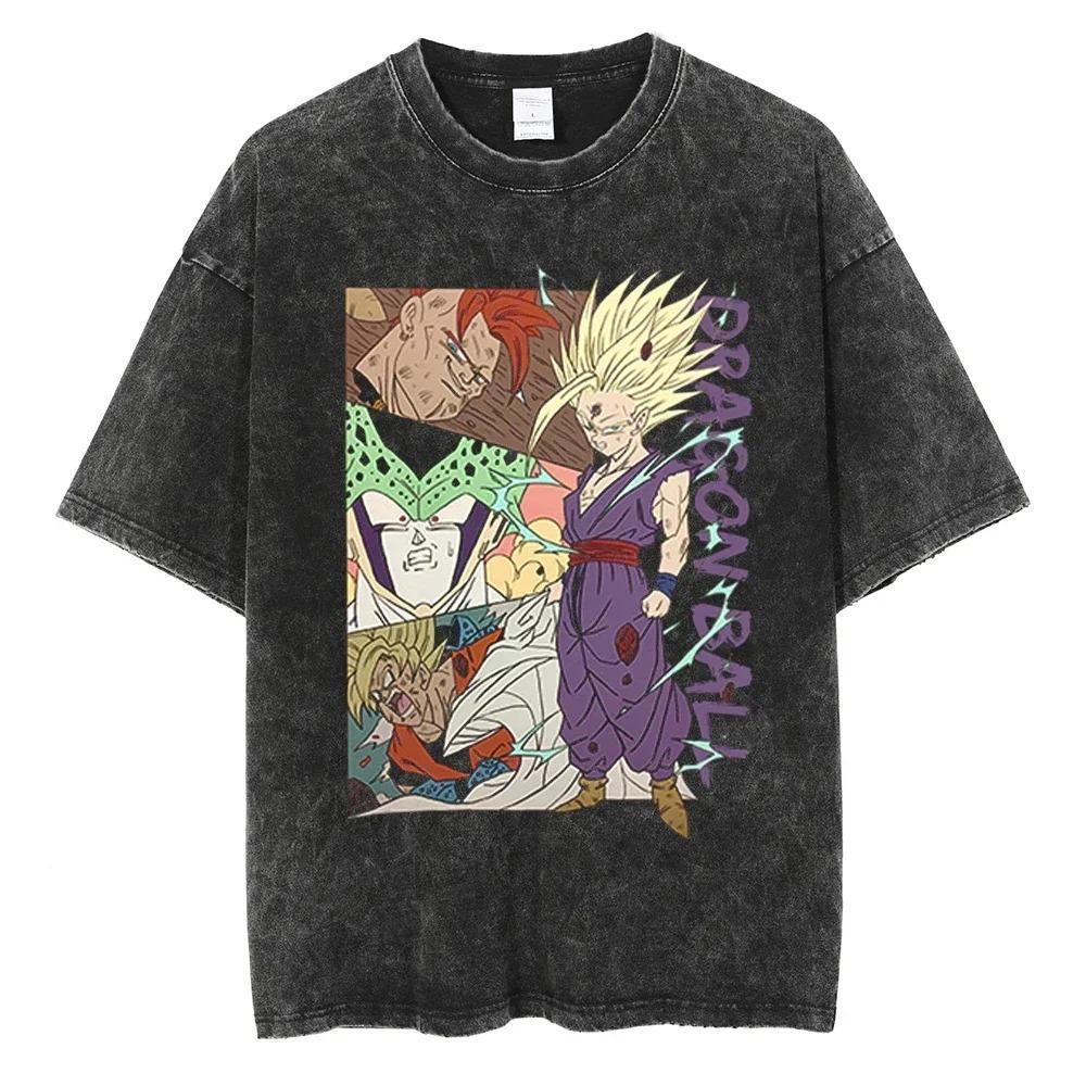 Dragon Ball Perfect Cell Lightning Battle Vintage Washed Oversized Anime Hip-Hop Streetwear Unisex Casual T-Shirt