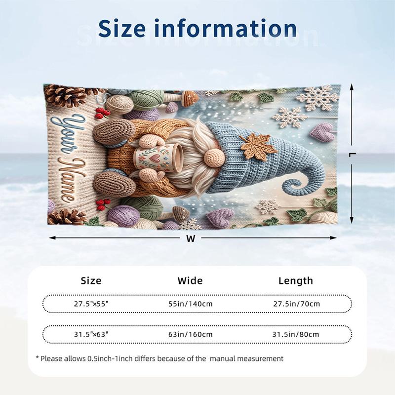 Gnome Theme Beach Towel Personalized Custom Name & Text Soft Quick Dry Beach Towel for Swimming Travel