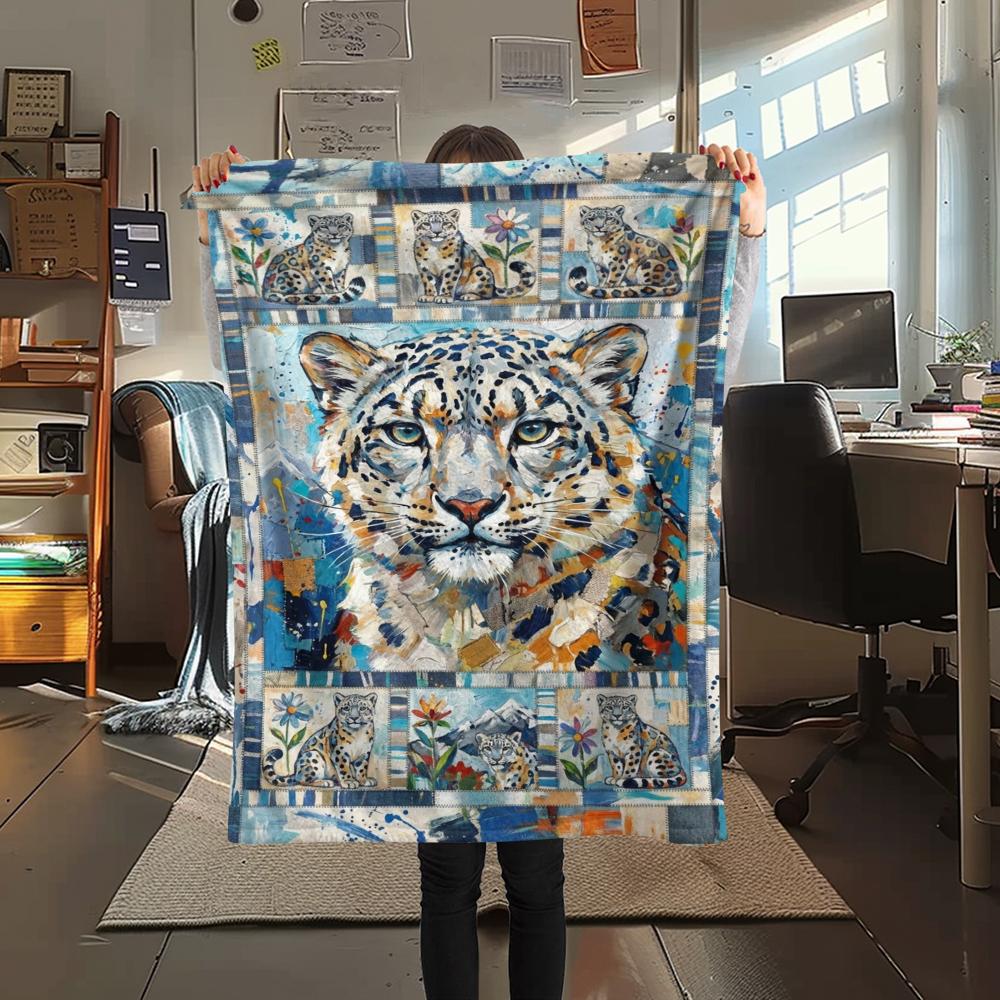 Snow Leopard Animal Print Flannel Blanket, High quality Comfortable for All Seasons, Home Decor, Warmth and Comfort, Perfect for Christmas Gifts121
