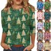 Рубашки с рукавом 3/4 для женщин с принтом, Рождественские футболки, Блузки, Повседневные, Большого размера, Базовые топы, Пуловер