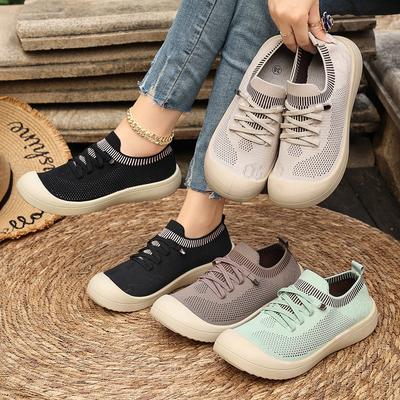 Женские повседневные кроссовки на массивной платформе, нескользящая обувь для ходьбы для женщин, дышащие вязаные кроссовки для бега, легкие кроссовки на шнуровке для работы, теннисные туфли