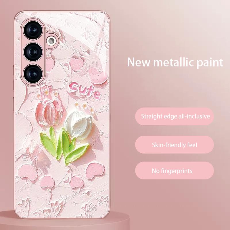 Tulip Oil Painting Glass Phone Case for Samsung Galaxy S25 FE/S23+/S24 Ultra